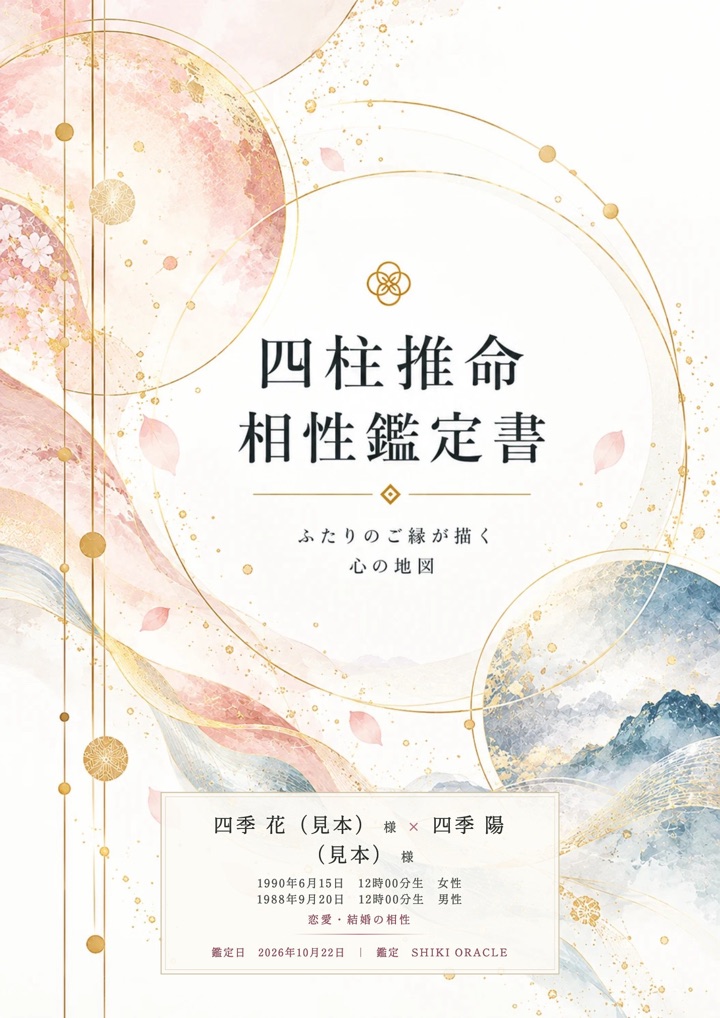 相性鑑定書の表紙見本