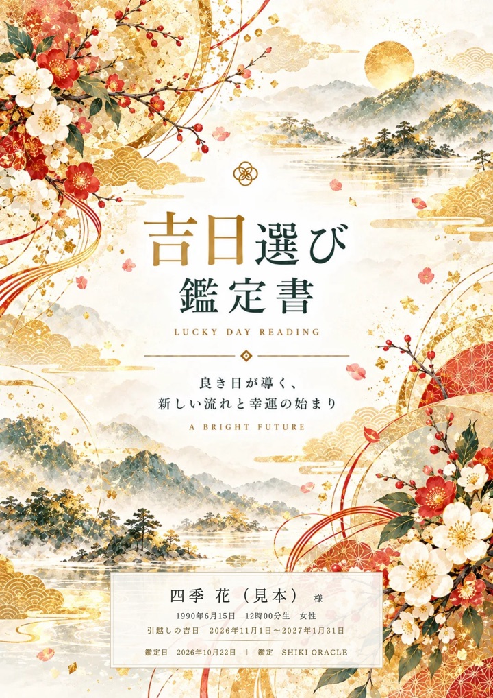 吉日選び鑑定書の表紙の見本