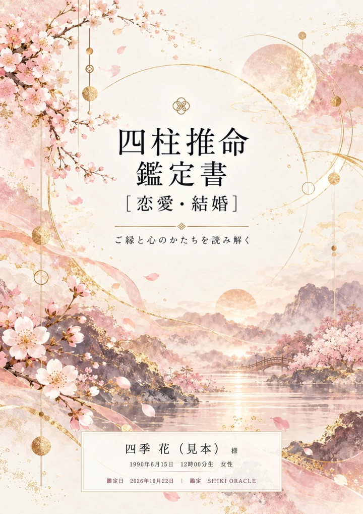 恋愛・結婚鑑定書の表紙の見本